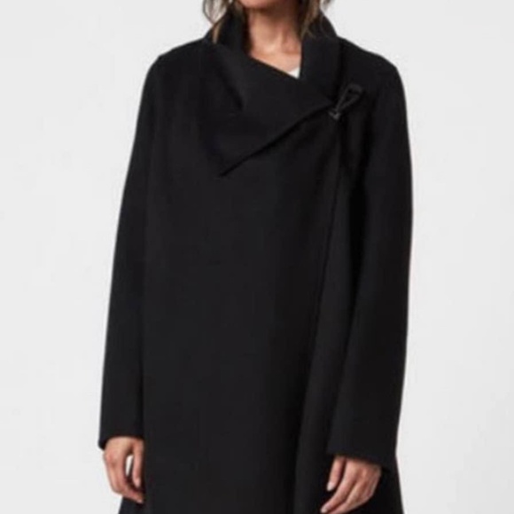 BLACK COAT. ALLSAINTS. Asymmetric shape. Coat & Jacket - Picture 4 of 8